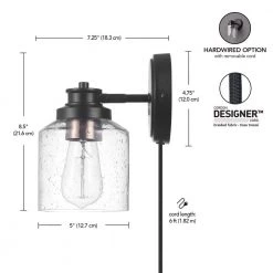 1-Light Matte Black Plug-In or Hardwire Wall Sconce with Seeded Glass Shade, In-Line On/Off Rocker Switch, 6 ft. Cord by Globe Electric 12 1-Light Matte Black Plug-In or Hardwire Wall Sconce with Seeded Glass Shade, In-Line On/Off Rocker Switch, 6 ft. Cord by Globe Electric -Deals Globe Electric Store matte black globe electric wall sconces 91002867 66 1000