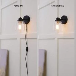 1-Light Matte Black Plug-In or Hardwire Wall Sconce with Seeded Glass Shade, In-Line On/Off Rocker Switch, 6 ft. Cord by Globe Electric 13 1-Light Matte Black Plug-In or Hardwire Wall Sconce with Seeded Glass Shade, In-Line On/Off Rocker Switch, 6 ft. Cord by Globe Electric -Deals Globe Electric Store matte black globe electric wall sconces 91002867 c3 1000