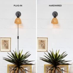 1-Light Matte Black Plug-In or Hardwire Wall Sconce with Rattan Shade, 6 ft. Black Cord, In-Line On/Off Rocker Switch by Globe Electric 19 1-Light Matte Black Plug-In or Hardwire Wall Sconce with Rattan Shade, 6 ft. Black Cord, In-Line On/Off Rocker Switch by Globe Electric -Deals Globe Electric Store matte black globe electric wall sconces 91002868 31 1000
