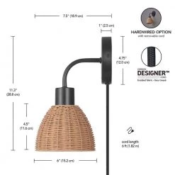 1-Light Matte Black Plug-In or Hardwire Wall Sconce with Rattan Shade, 6 ft. Black Cord, In-Line On/Off Rocker Switch by Globe Electric 12 1-Light Matte Black Plug-In or Hardwire Wall Sconce with Rattan Shade, 6 ft. Black Cord, In-Line On/Off Rocker Switch by Globe Electric -Deals Globe Electric Store matte black globe electric wall sconces 91002868 66 1000