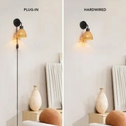 1-Light Matte Black Plug-In or Hardwire Wall Sconce with Rattan Shade, 6 ft. Black Cord, In-Line On/Off Rocker Switch by Globe Electric 13 1-Light Matte Black Plug-In or Hardwire Wall Sconce with Rattan Shade, 6 ft. Black Cord, In-Line On/Off Rocker Switch by Globe Electric -Deals Globe Electric Store matte black globe electric wall sconces 91002868 c3 1000