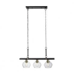 Harrow 3-Light Matte Black Linear Pendant Lighting with Gold Accent Sockets and Clear Glass Shades by Globe Electric