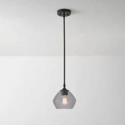 Harrow 1-Light Matte Black Shaded Pendant Light with Smoked Glass Shade by Globe Electric -Deals Globe Electric Store matte black with smoked glass globe electric chandeliers 91002192 fa 1000