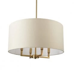Emery 4-Light Matte Brass Pendant Light with Beige Fabric Shade by Globe Electric -Deals Globe Electric Store matte brass globe electric chandeliers 60340 1f 1000