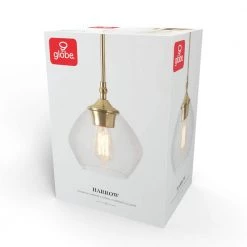 Harrow 1-Light Matte Brass Shaded Pendant with Clear Glass Shade by Globe Electric -Deals Globe Electric Store matte brass globe electric chandeliers 91002193 76 1000