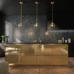 Harrow 1-Light Matte Brass Shaded Pendant with Clear Glass Shade by Globe Electric -Deals Globe Electric Store matte brass globe electric chandeliers 91002193 c3 1000