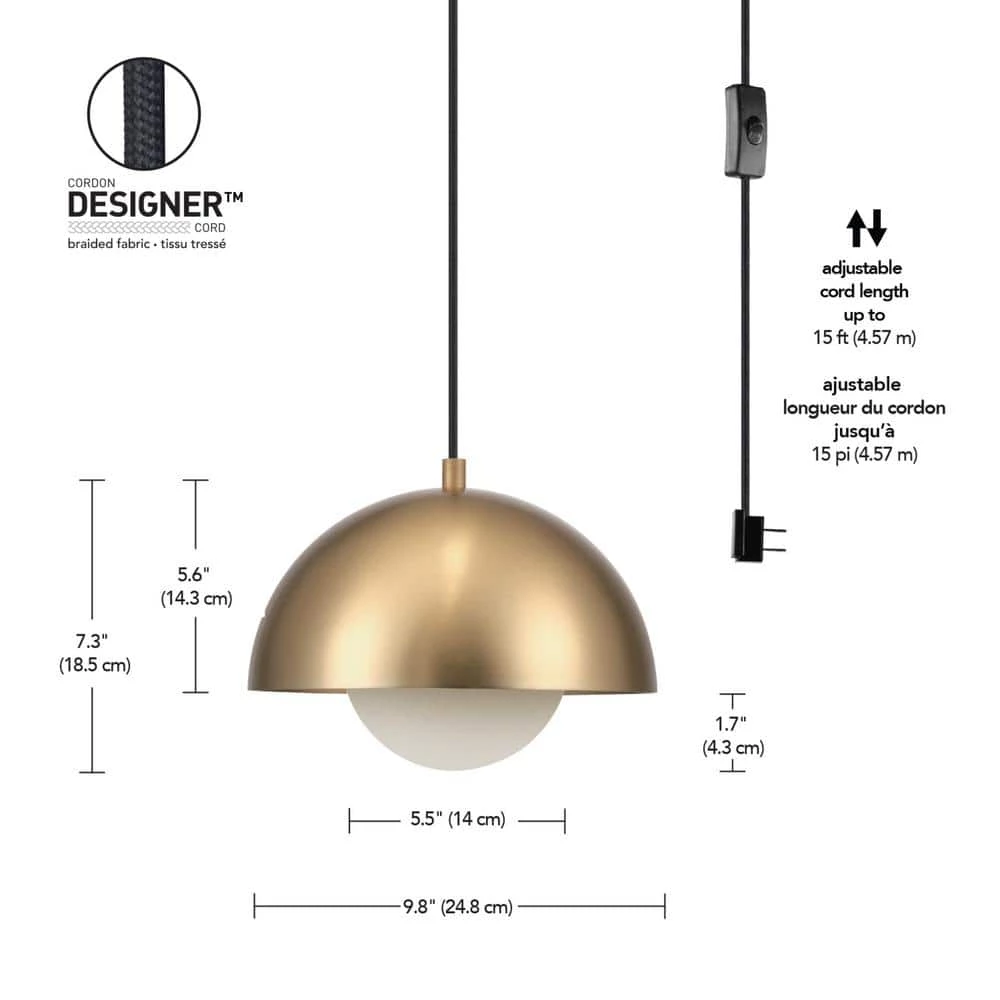 Amelia 1-Light Matte Brass Mini Pendant Light with Frosted Glass Shade by Globe Electric 4 Amelia 1-Light Matte Brass Mini Pendant Light with Frosted Glass Shade by Globe Electric - Image 4