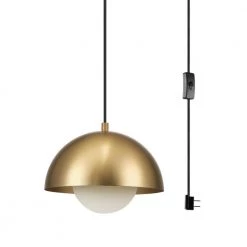 Amelia 1-Light Matte Brass Mini Pendant Light with Frosted Glass Shade by Globe Electric