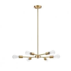 6-Light Matte Brass Chandelier with Adjustable Hanging Height by Globe Electric