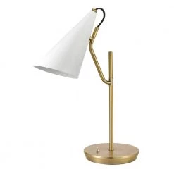 Hartford 18 in. Matte Brass Desk Lamp with Matte White Shade by Globe Electric