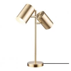 Pratt 20 in. 2-Light Matte Brass Desk Lamp with Rotary Switch on Shades by Globe Electric