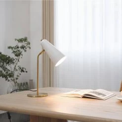 Aemilia 18 in. Matte Brass Desk Lamp with Matte White Shade, CEC Title 20 LED Bulb Included by Globe Electric -Deals Globe Electric Store matte brass globe electric desk lamps 91000434 31 1000