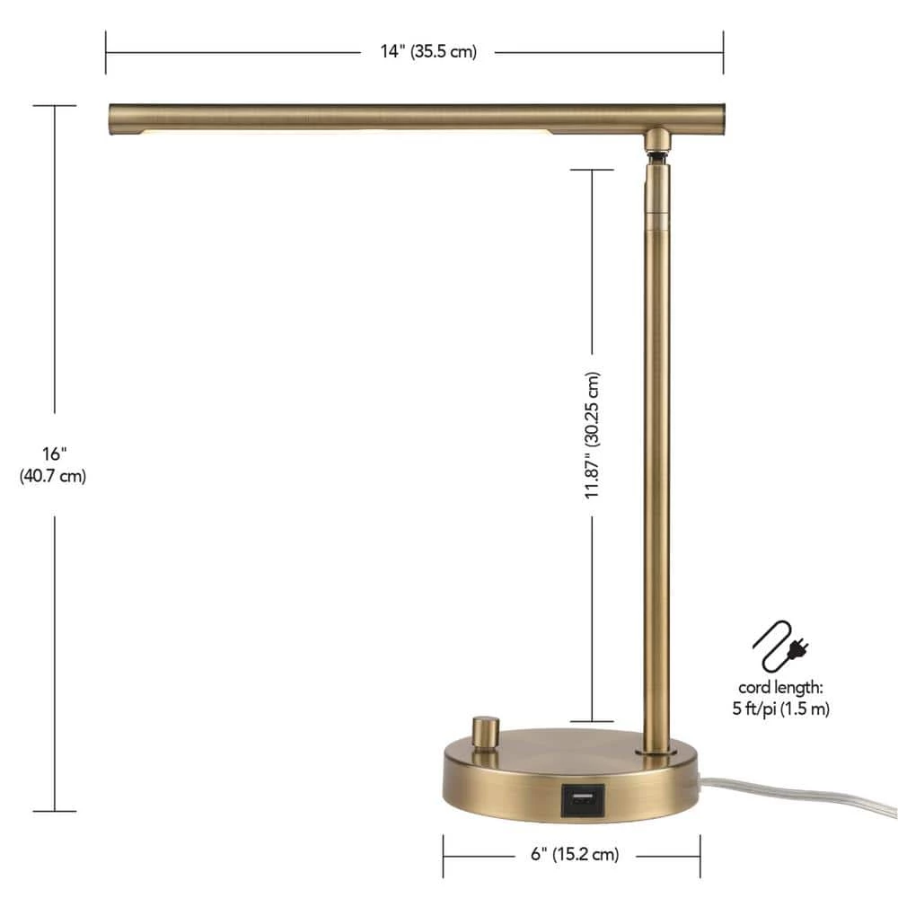 Ross 16 in. Matte Brass LED Integrated Desk Lamp with 2.1A USB Port by Globe Electric 5 Ross 16 in. Matte Brass LED Integrated Desk Lamp with 2.1A USB Port by Globe Electric - Image 5