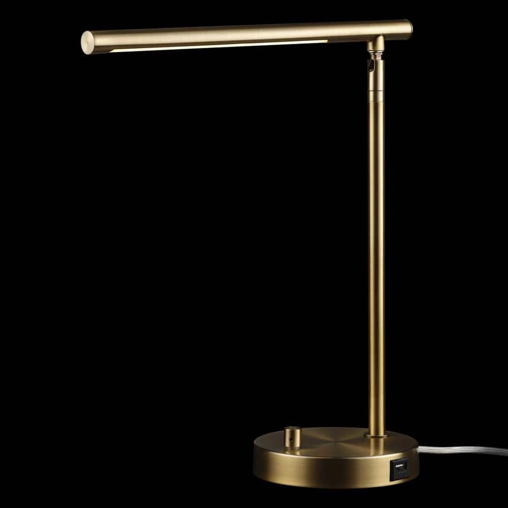 Ross 16 in. Matte Brass LED Integrated Desk Lamp with 2.1A USB Port by Globe Electric 2 Ross 16 in. Matte Brass LED Integrated Desk Lamp with 2.1A USB Port by Globe Electric - Image 2