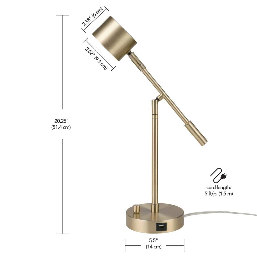 Aristocrat 16 in. Matte Brass LED Integrated Desk Lamp with 2.1A USB Port by Globe Electric 5 Aristocrat 16 in. Matte Brass LED Integrated Desk Lamp with 2.1A USB Port by Globe Electric - Image 5