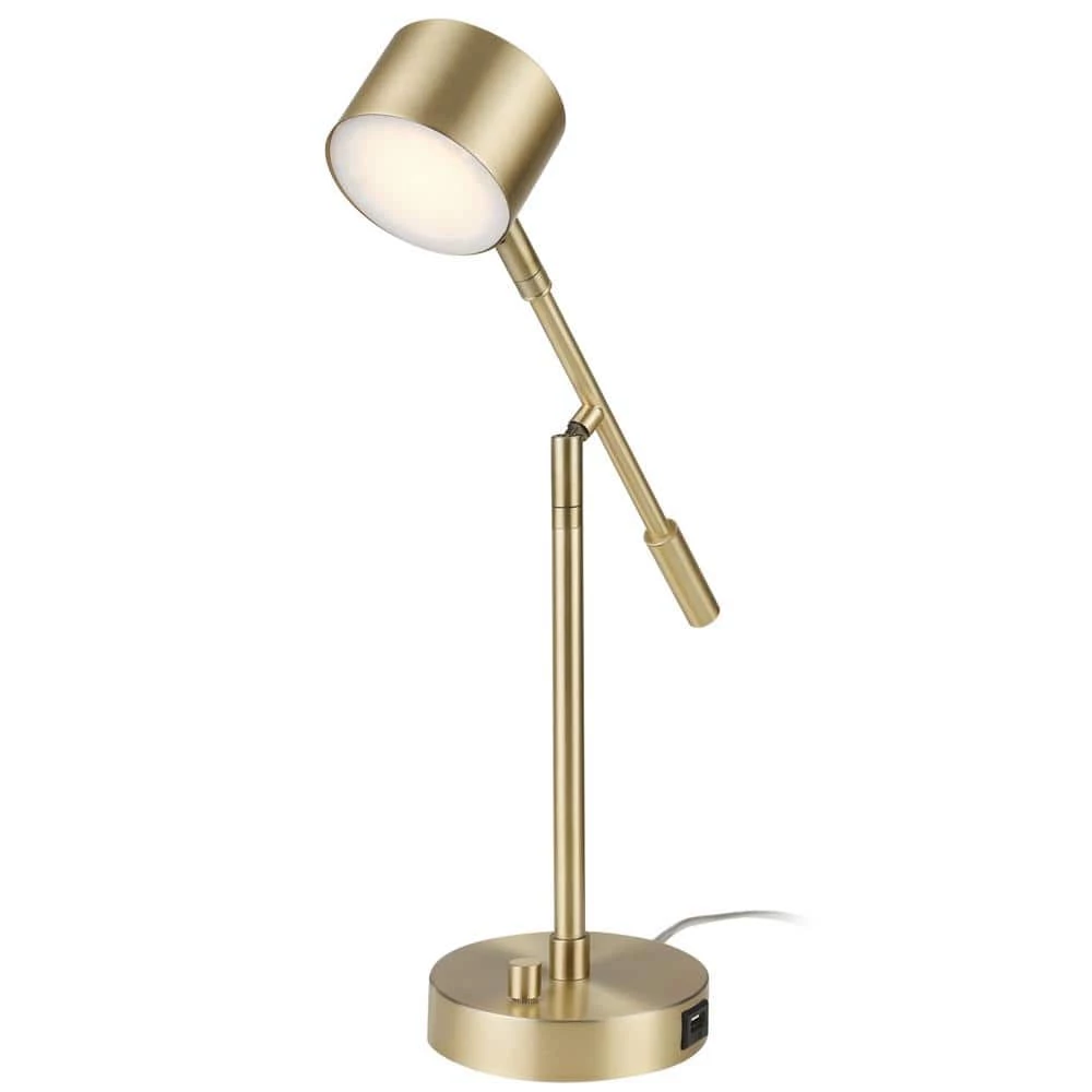 Aristocrat 16 in. Matte Brass LED Integrated Desk Lamp with 2.1A USB Port by Globe Electric 1 Aristocrat 16 in. Matte Brass LED Integrated Desk Lamp with 2.1A USB Port by Globe Electric