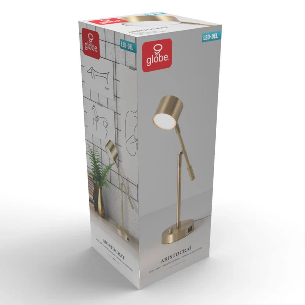 Aristocrat 16 in. Matte Brass LED Integrated Desk Lamp with 2.1A USB Port by Globe Electric 8 Aristocrat 16 in. Matte Brass LED Integrated Desk Lamp with 2.1A USB Port by Globe Electric - Image 8