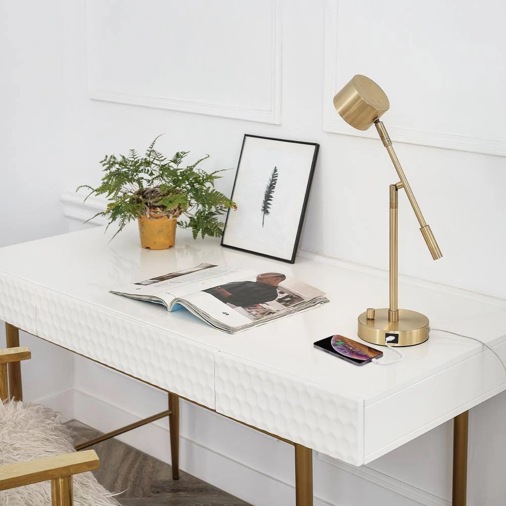 Aristocrat 16 in. Matte Brass LED Integrated Desk Lamp with 2.1A USB Port by Globe Electric 3 Aristocrat 16 in. Matte Brass LED Integrated Desk Lamp with 2.1A USB Port by Globe Electric - Image 3