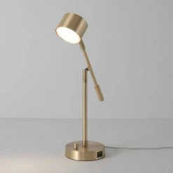 Aristocrat 16 in. Matte Brass LED Integrated Desk Lamp with 2.1A USB Port by Globe Electric 16 Aristocrat 16 in. Matte Brass LED Integrated Desk Lamp with 2.1A USB Port by Globe Electric -Deals Globe Electric Store matte brass globe electric desk lamps 91000680 fa 1000