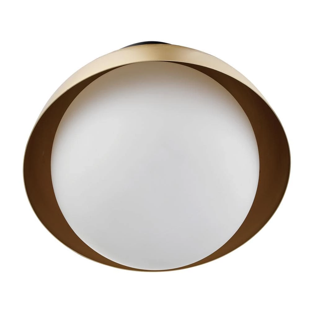 Oswald 10 in. 1-Light Matte Brass Flush Mount with Matte Black Accent Canopy and Frosted Glass Shade by Globe Electric 5 Oswald 10 in. 1-Light Matte Brass Flush Mount with Matte Black Accent Canopy and Frosted Glass Shade by Globe Electric - Image 5