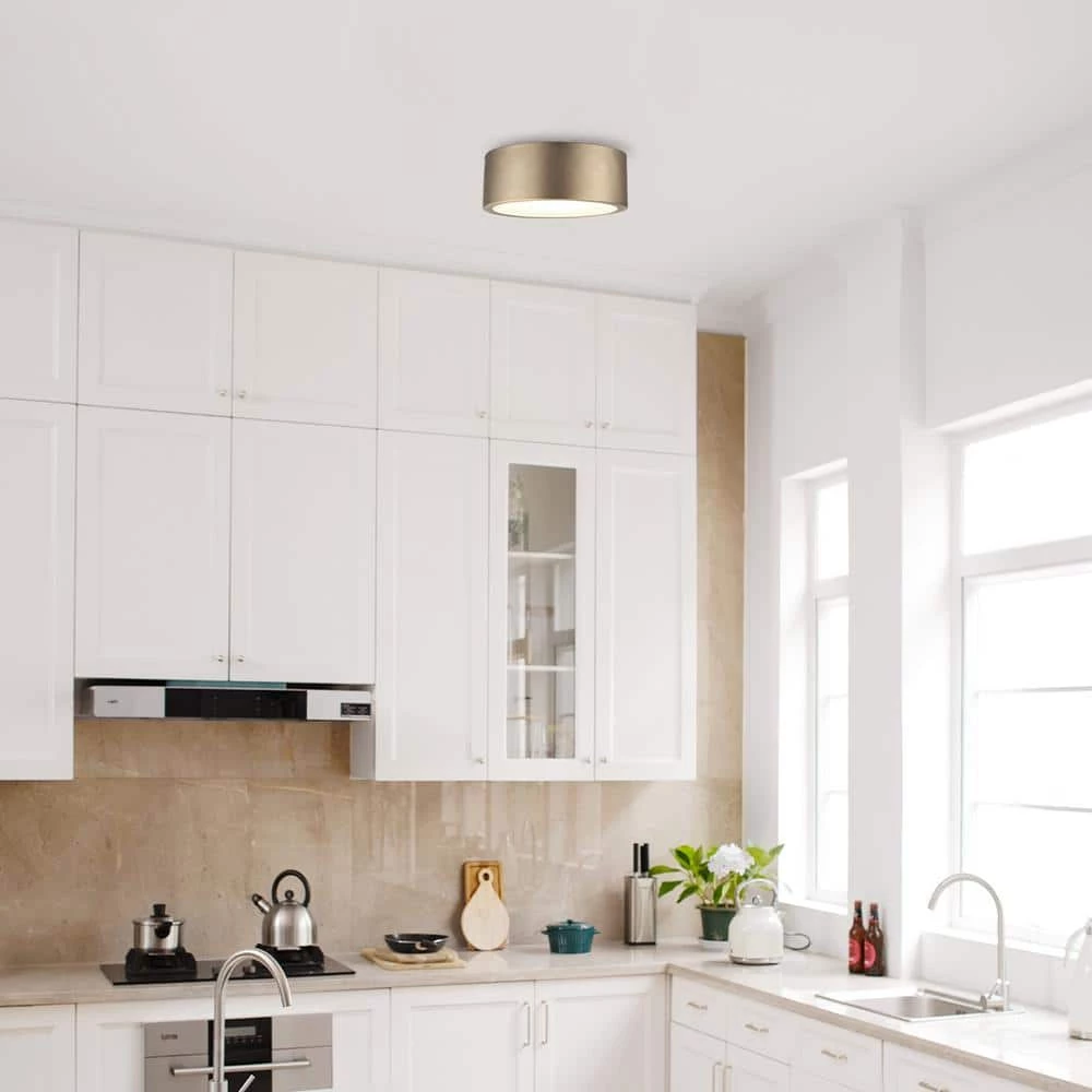 Edinburg 10.2 in. Matte Brass LED Integrated Flush Mount with Frosted Glass Shade by Globe Electric 8 Edinburg 10.2 in. Matte Brass LED Integrated Flush Mount with Frosted Glass Shade by Globe Electric - Image 8