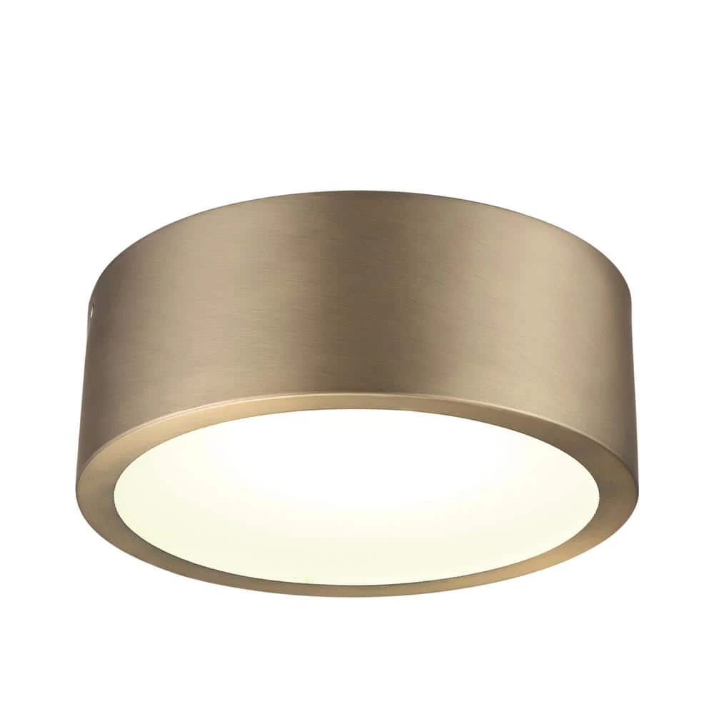 Edinburg 10.2 in. Matte Brass LED Integrated Flush Mount with Frosted Glass Shade by Globe Electric 1 Edinburg 10.2 in. Matte Brass LED Integrated Flush Mount with Frosted Glass Shade by Globe Electric