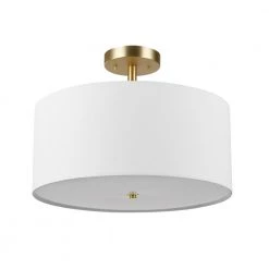 Maria 15.7 in. 1-Light Matte Brass Flush Mount with White Fabric Shade by Globe Electric -Deals Globe Electric Store matte brass globe electric flush mount lights 61273 44 1000