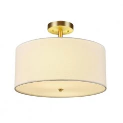 Maria 15.7 in. 1-Light Matte Brass Flush Mount with White Fabric Shade by Globe Electric