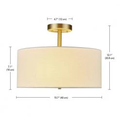 Maria 15.7 in. 1-Light Matte Brass Flush Mount with White Fabric Shade by Globe Electric -Deals Globe Electric Store matte brass globe electric flush mount lights 61273 fa 1000