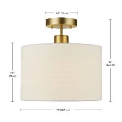 Jonas 12 in. 1-Light Matte Brass Flush Mount with White Linen Shade by Globe Electric -Deals Globe Electric Store matte brass globe electric flush mount lights 69994 44 1000