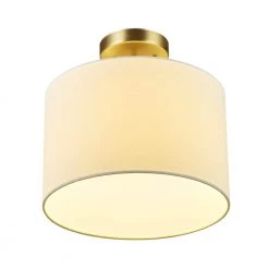 Jonas 12 in. 1-Light Matte Brass Flush Mount with White Linen Shade by Globe Electric