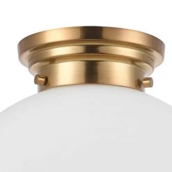 Portland 11.8 in. 1-Light Matte Brass Semi-Flush Mount Ceiling Light with Opal Glass Shade by Globe Electric -Deals Globe Electric Store matte brass globe electric flush mount lights 91002191 1f 1000