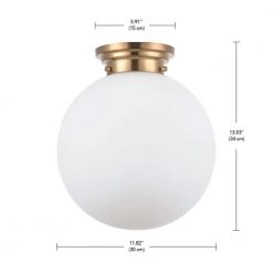 Portland 11.8 in. 1-Light Matte Brass Semi-Flush Mount Ceiling Light with Opal Glass Shade by Globe Electric -Deals Globe Electric Store matte brass globe electric flush mount lights 91002191 4f 1000