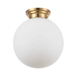 Portland 11.8 in. 1-Light Matte Brass Semi-Flush Mount Ceiling Light with Opal Glass Shade by Globe Electric