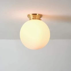 Portland 11.8 in. 1-Light Matte Brass Semi-Flush Mount Ceiling Light with Opal Glass Shade by Globe Electric -Deals Globe Electric Store matte brass globe electric flush mount lights 91002191 fa 1000