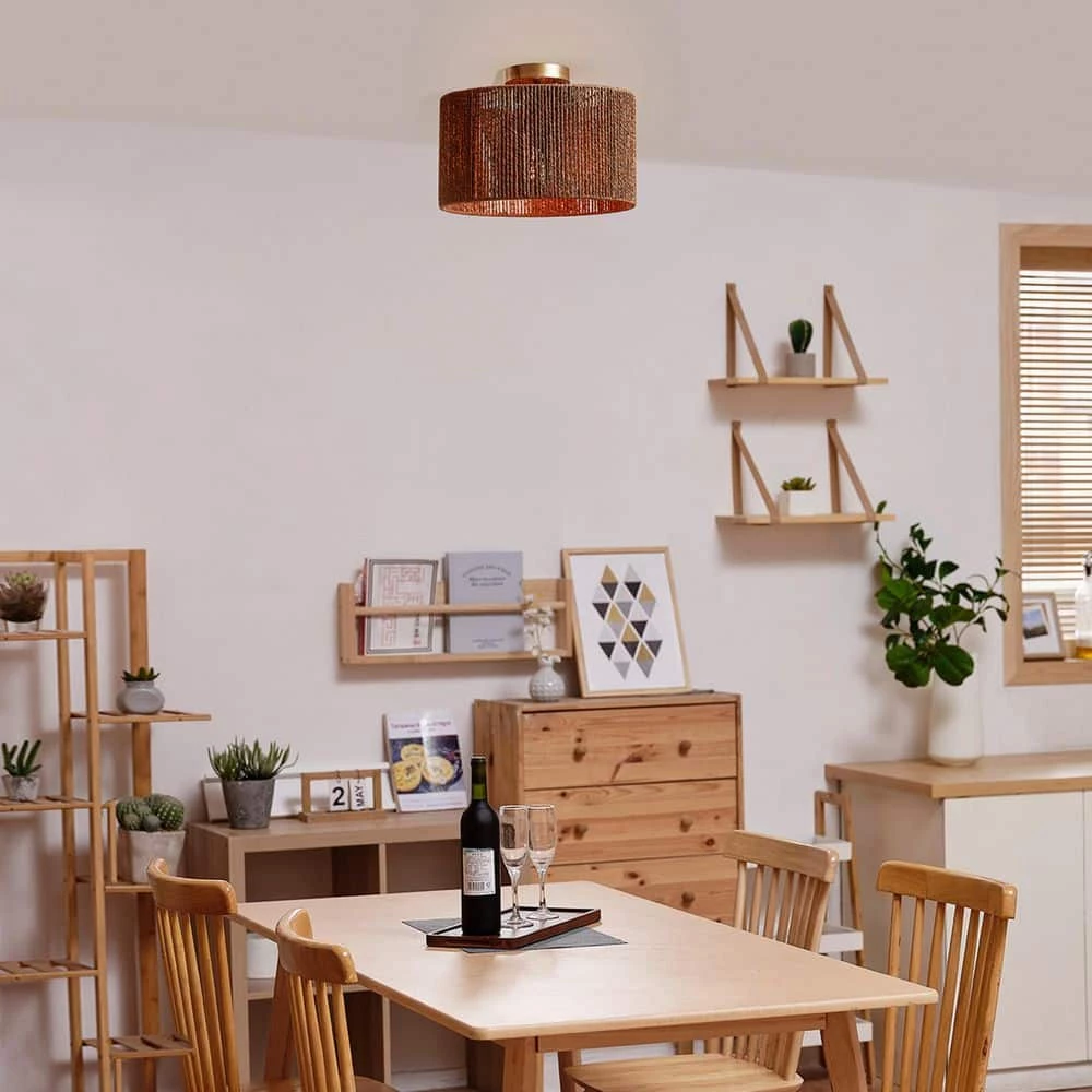 14 in. 1-Light Matte Brass Semi-Flush Mount Ceiling Light with Paper Twine Shade by Globe Electric 10 14 in. 1-Light Matte Brass Semi-Flush Mount Ceiling Light with Paper Twine Shade by Globe Electric - Image 10