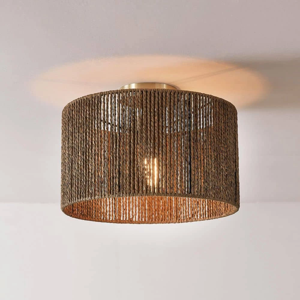 14 in. 1-Light Matte Brass Semi-Flush Mount Ceiling Light with Paper Twine Shade by Globe Electric 7 14 in. 1-Light Matte Brass Semi-Flush Mount Ceiling Light with Paper Twine Shade by Globe Electric - Image 7