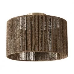 14 in. 1-Light Matte Brass Semi-Flush Mount Ceiling Light with Paper Twine Shade by Globe Electric