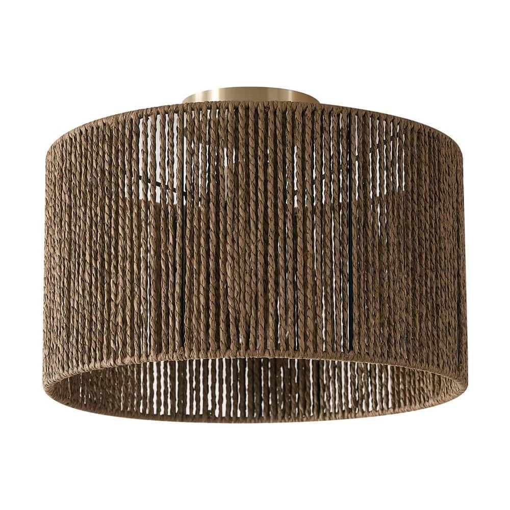 14 in. 1-Light Matte Brass Semi-Flush Mount Ceiling Light with Paper Twine Shade by Globe Electric 1 14 in. 1-Light Matte Brass Semi-Flush Mount Ceiling Light with Paper Twine Shade by Globe Electric