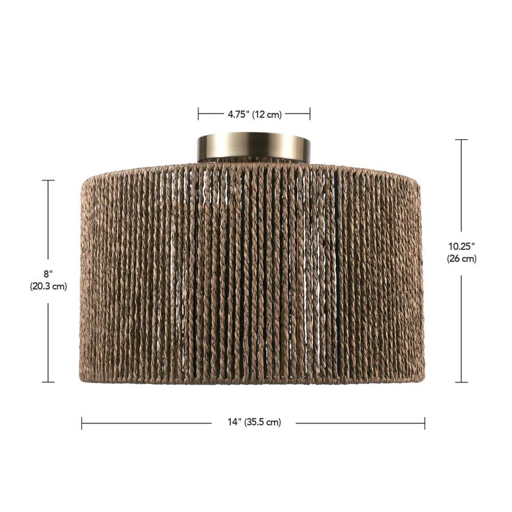 14 in. 1-Light Matte Brass Semi-Flush Mount Ceiling Light with Paper Twine Shade by Globe Electric 3 14 in. 1-Light Matte Brass Semi-Flush Mount Ceiling Light with Paper Twine Shade by Globe Electric - Image 3