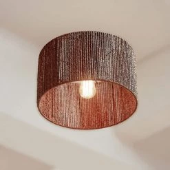 14 in. 1-Light Matte Brass Semi-Flush Mount Ceiling Light with Paper Twine Shade by Globe Electric 17 14 in. 1-Light Matte Brass Semi-Flush Mount Ceiling Light with Paper Twine Shade by Globe Electric -Deals Globe Electric Store matte brass globe electric flush mount lights 91002844 fa 1000