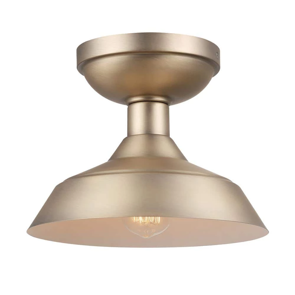 Kurt 1-Light Matte Brass Outdoor Indoor Semi-Flush Mount Light by Globe Electric 1 Kurt 1-Light Matte Brass Outdoor Indoor Semi-Flush Mount Light by Globe Electric