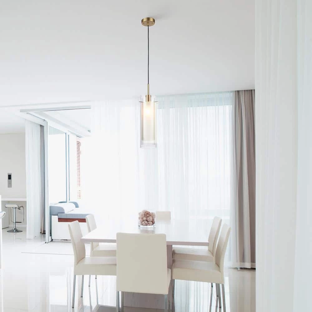 Sydney 1-Light Matte Brass Pendant Light with Clear Glass Outer Shade and Frosted Glass Insert by Globe Electric 9 Sydney 1-Light Matte Brass Pendant Light with Clear Glass Outer Shade and Frosted Glass Insert by Globe Electric - Image 9