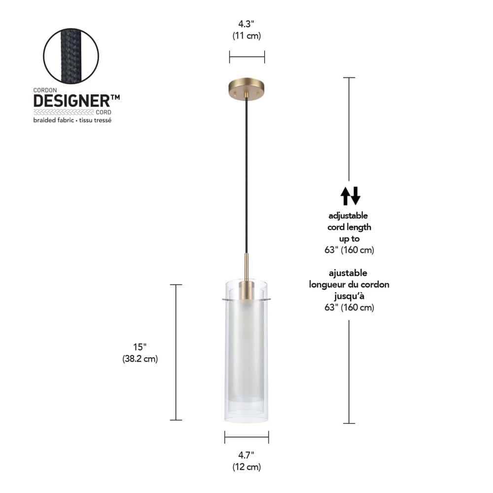 Sydney 1-Light Matte Brass Pendant Light with Clear Glass Outer Shade and Frosted Glass Insert by Globe Electric 4 Sydney 1-Light Matte Brass Pendant Light with Clear Glass Outer Shade and Frosted Glass Insert by Globe Electric - Image 4