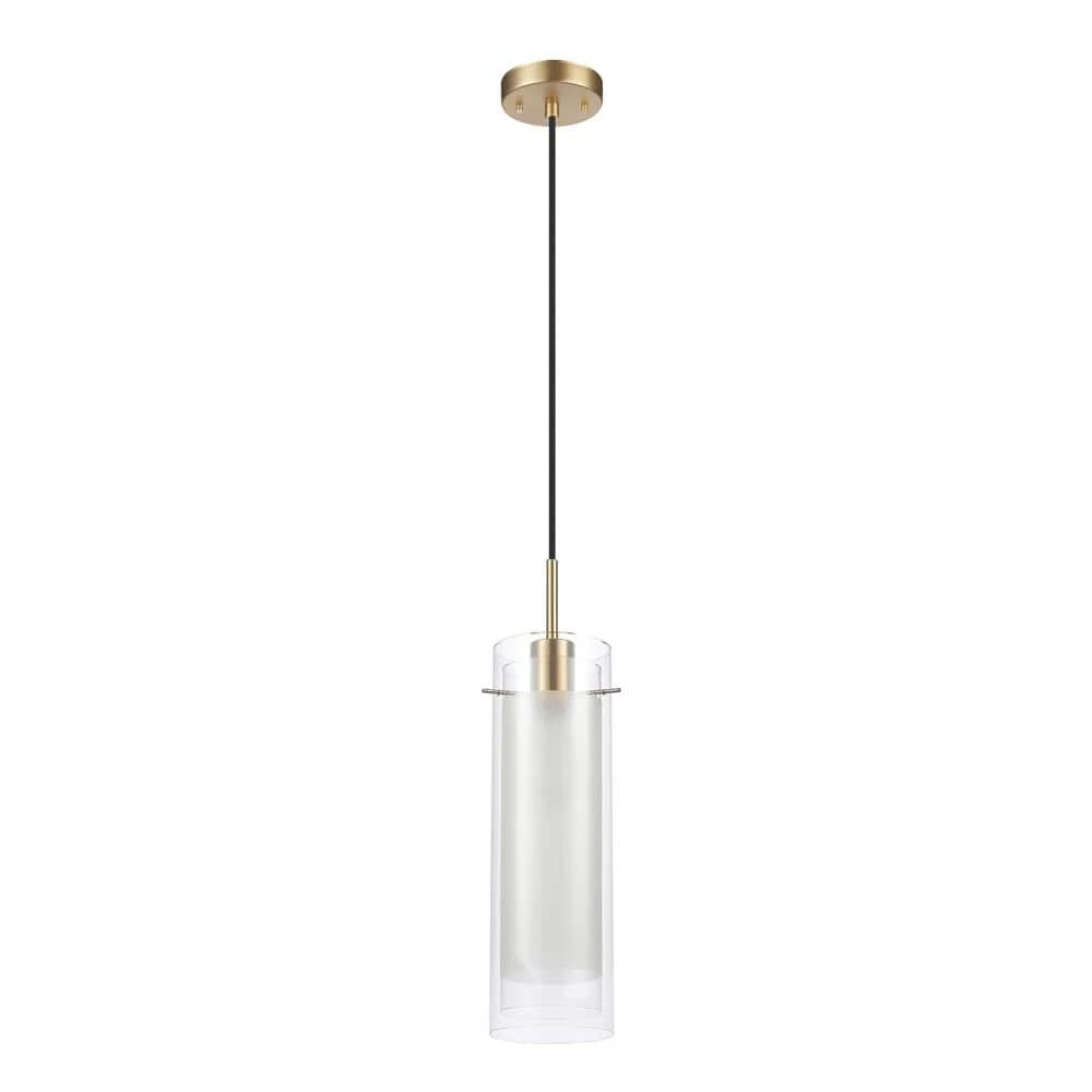 Sydney 1-Light Matte Brass Pendant Light with Clear Glass Outer Shade and Frosted Glass Insert by Globe Electric 1 Sydney 1-Light Matte Brass Pendant Light with Clear Glass Outer Shade and Frosted Glass Insert by Globe Electric