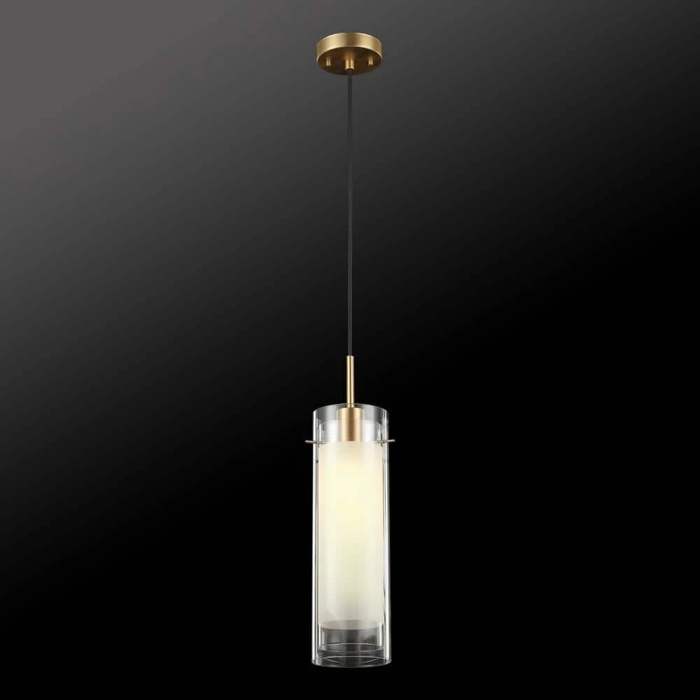Sydney 1-Light Matte Brass Pendant Light with Clear Glass Outer Shade and Frosted Glass Insert by Globe Electric 2 Sydney 1-Light Matte Brass Pendant Light with Clear Glass Outer Shade and Frosted Glass Insert by Globe Electric - Image 2