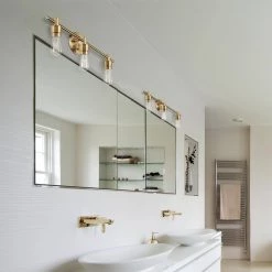 Alexandria 21.4 in. 3-Light Matte Brass Vanity Light with Bath Set (5-Piece) by Globe Electric -Deals Globe Electric Store matte brass globe electric vanity lighting 51563 1f 1000