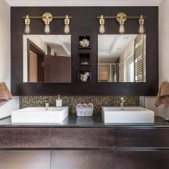 Alexandria 21.4 in. 3-Light Matte Brass Vanity Light with Bath Set (5-Piece) by Globe Electric -Deals Globe Electric Store matte brass globe electric vanity lighting 51563 4f 1000