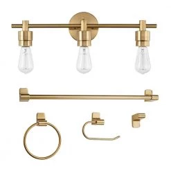 Alexandria 21.4 in. 3-Light Matte Brass Vanity Light with Bath Set (5-Piece) by Globe Electric