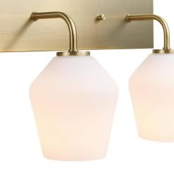 Raja 24 in. 3-Lights Matte Brass Vanity Light with Opal Glass Shades by Globe Electric -Deals Globe Electric Store matte brass globe electric vanity lighting 51615 1f 1000